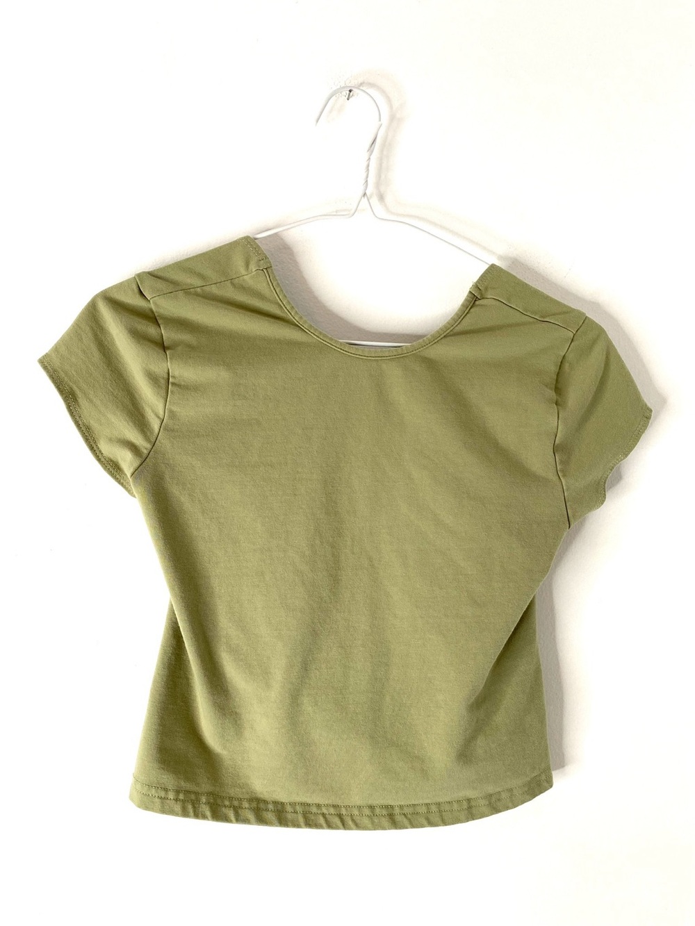 Edikted Sage Green Cut Out Low Back Crop Tee Crew Neck Stretch Top Y2K